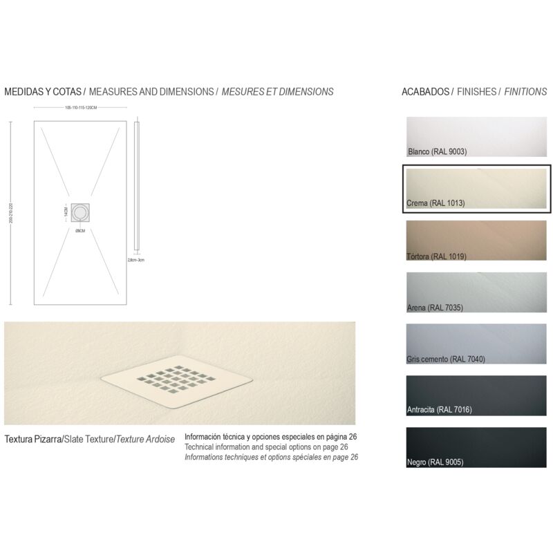 foto del prodotto piatto doccia in resina larghezza 110 crema ral 1013 110x110 cm