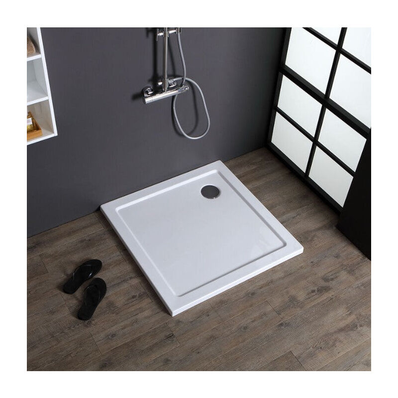 foto del prodotto piatto doccia in resina quadrato 80x80 senza piletta bordo basso slim 3 cm ultra resistente design moderno