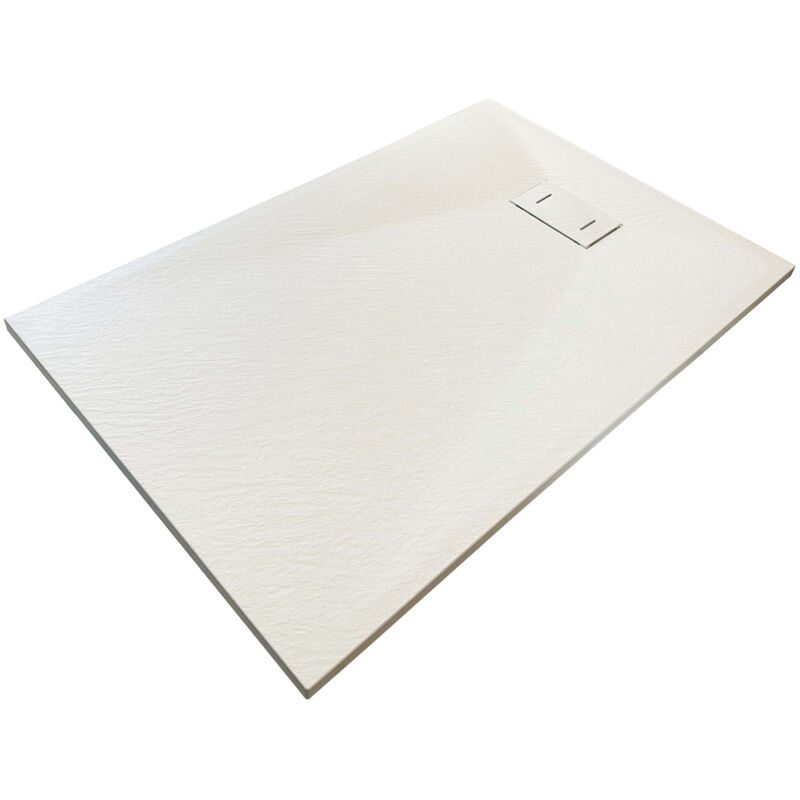 foto del prodotto piatto doccia in smc vetroresina effetto pietra h 2,6 cm con piletta di scarico inclusa 80-140 bianco - nala