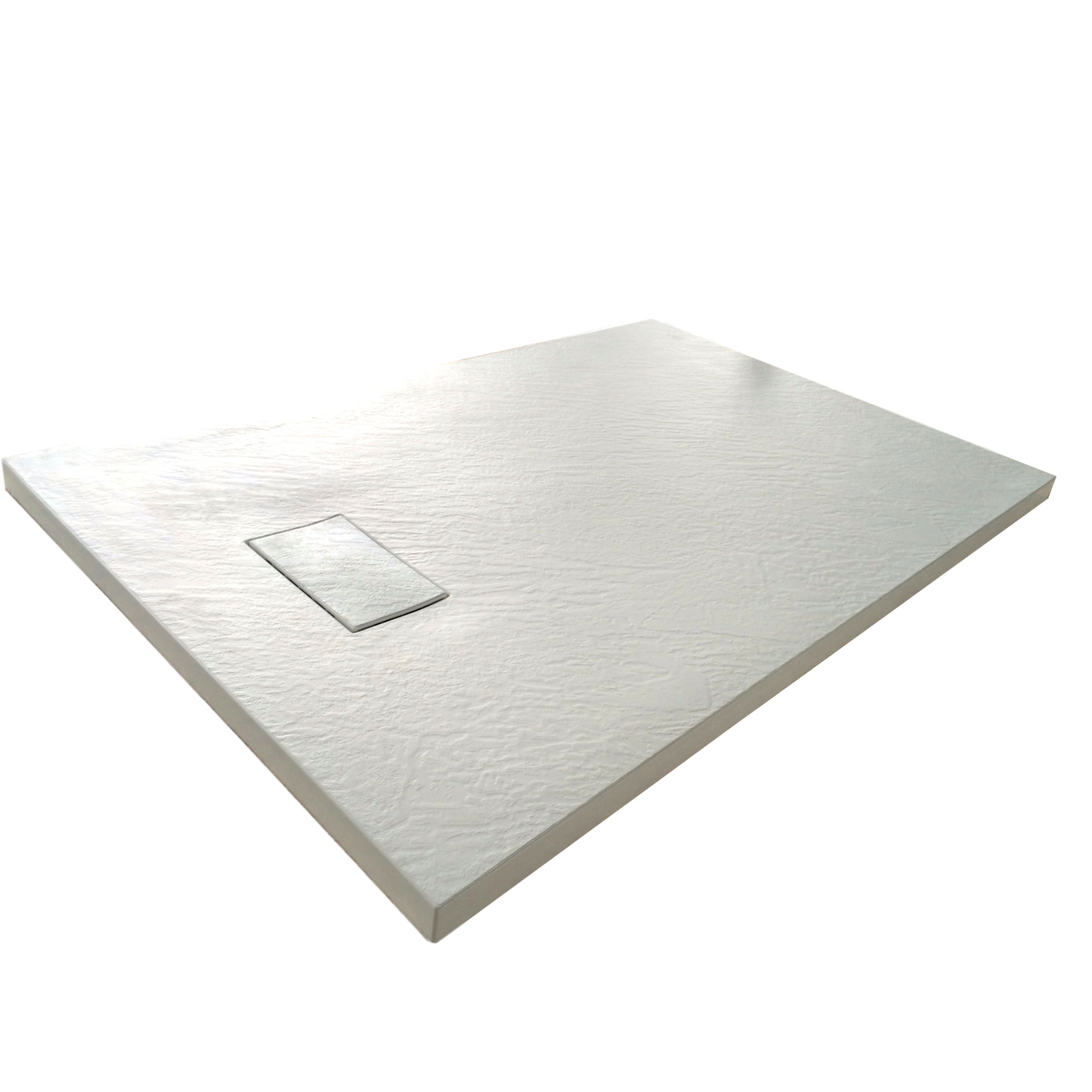 foto del prodotto piatto doccia in smc vetroresina effetto pietra h 2,6 cm con piletta di scarico inclusa 90-140 bianco