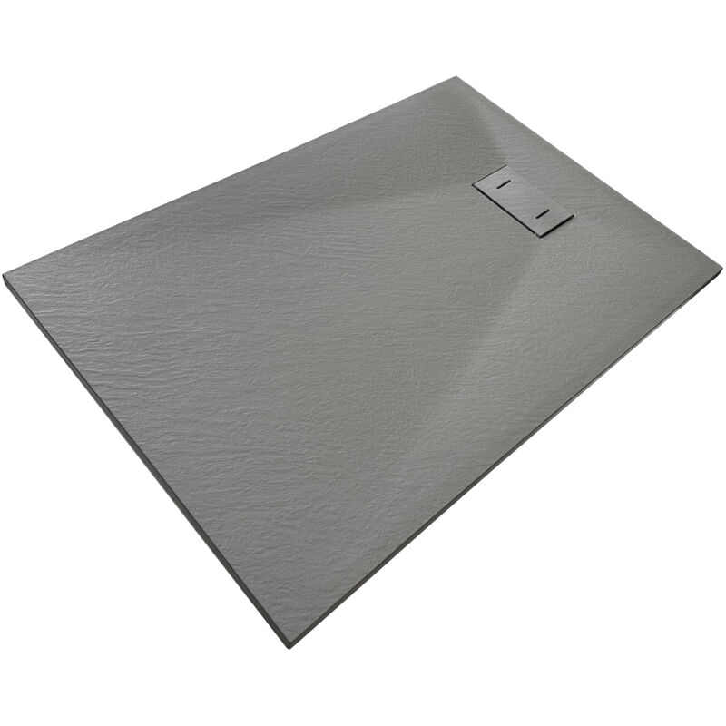 foto del prodotto piatto doccia in smc vetroresina effetto pietra h 2,6 cm con piletta di scarico inclusa 90 180 grigio nala