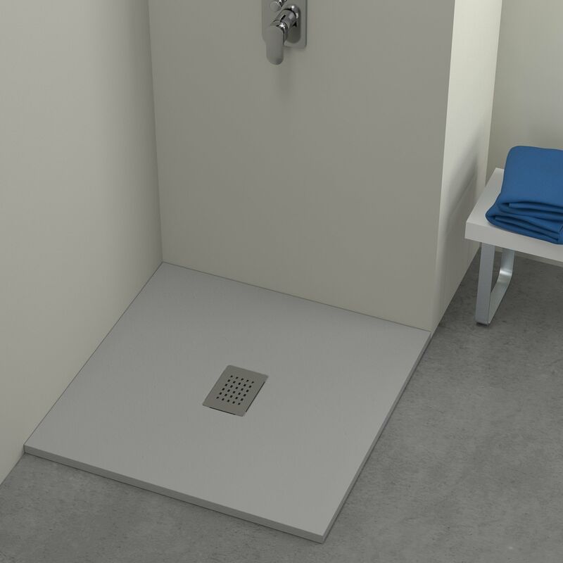 foto del prodotto piatto doccia milano 75x75 cm resina alto 3 cm effetto ardesia, grigio opaco