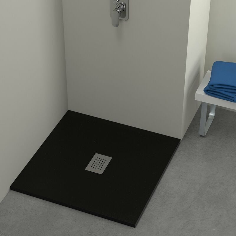 foto del prodotto piatto doccia milano 75x75 cm resina alto 3 cm effetto ardesia, nero opaco