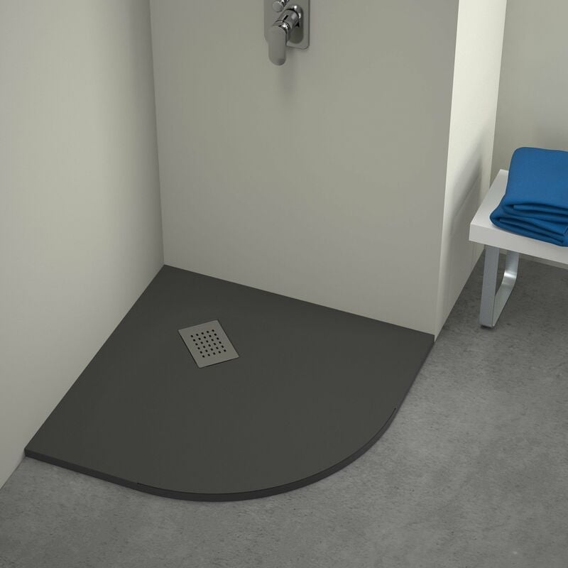 foto del prodotto piatto doccia milano semicircolare 80x80 cm resina alto 3 cm effetto ardesia, antracite opaco