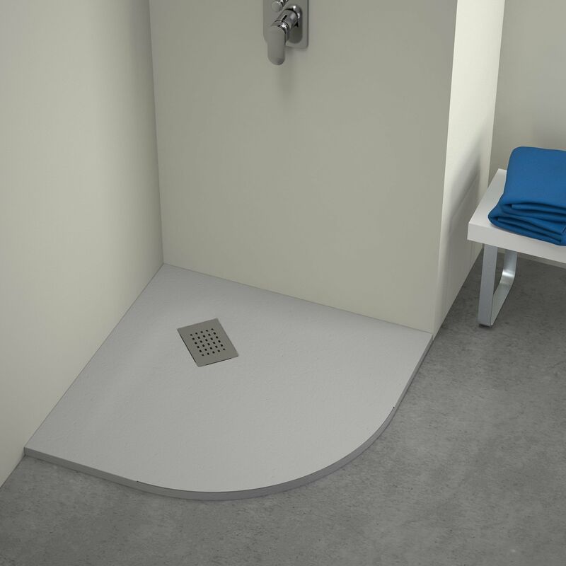 foto del prodotto piatto doccia milano semicircolare 80x80 cm resina alto 3 cm effetto ardesia, grigio opaco