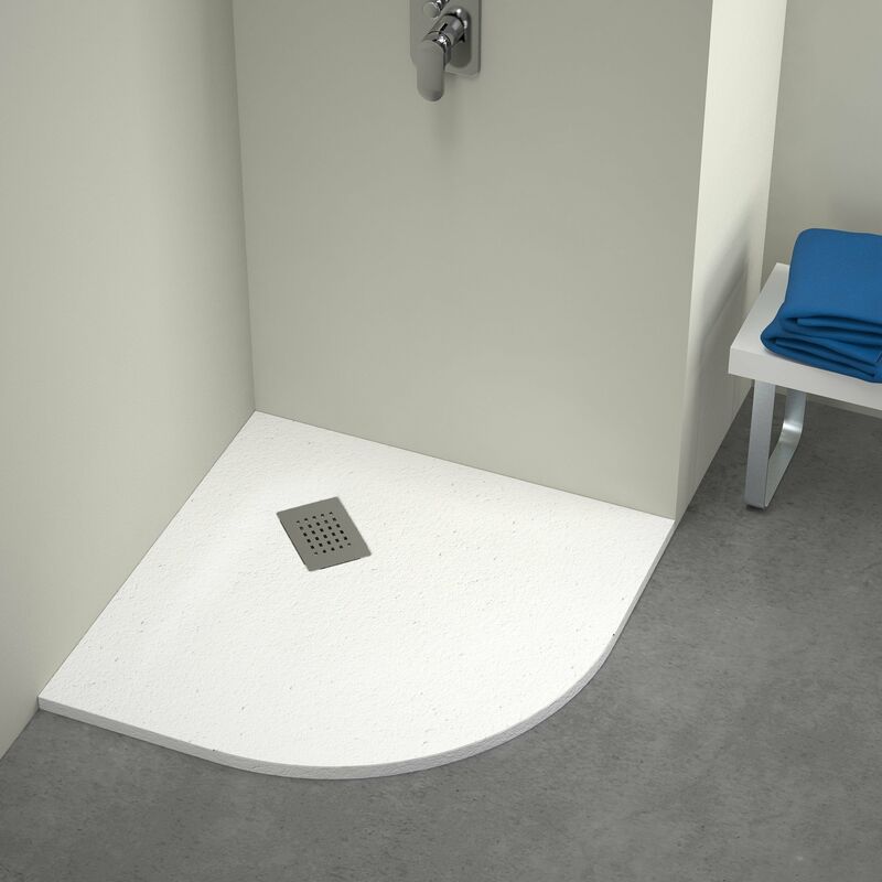 foto del prodotto piatto doccia milano semicircolare 90x90 cm resina alto 3 cm effetto ardesia, bianco opaco