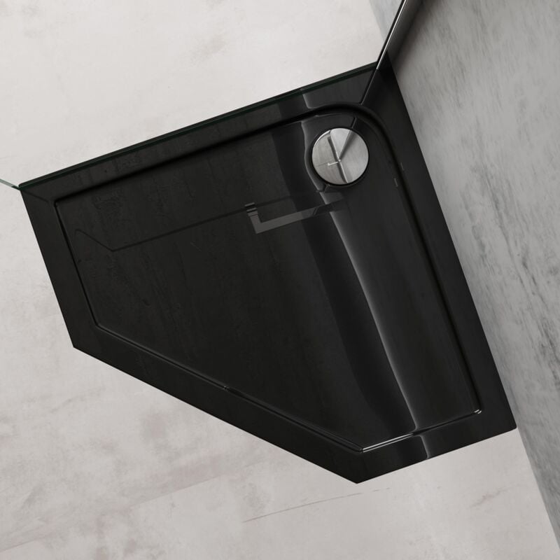 foto del prodotto piatto doccia, piatto doccia in acrilico nero, forma pentagonale, dimensione 80x80x4cm - doporro