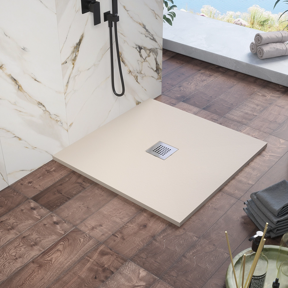 foto del prodotto piatto doccia quadrato 80x80cm in marmoresina grigio effetto pietra altezza 2,4cm mod. kos