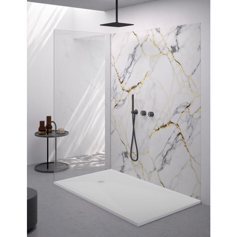 foto del prodotto piatto doccia rettangolare 90x120 cm effetto pietra marmoresina con griglia in tinta bianco asia
