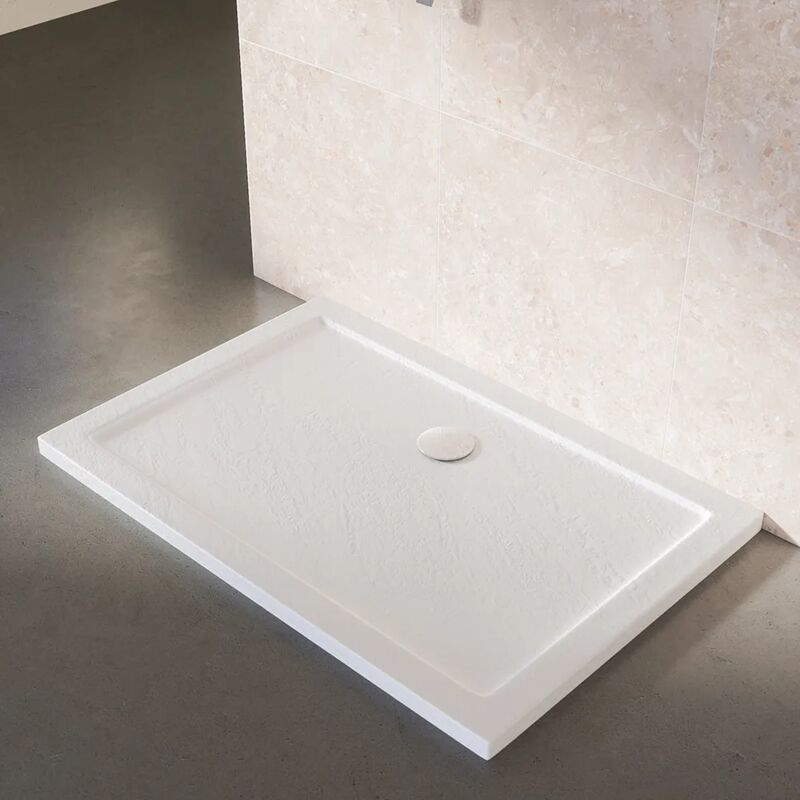 foto del prodotto piatto doccia rettangolare 90x120cm effetto pietra bianco in acrilico altezza 4cm mod. petra