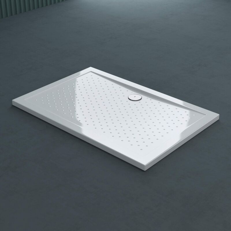 foto del prodotto piatto doccia rettangolare in acrilico h 4 cm superficie puntinata antiscivolo mod.lucia02ar - bianco lucido 70x100x4 cm con piletta inclusa (al01)