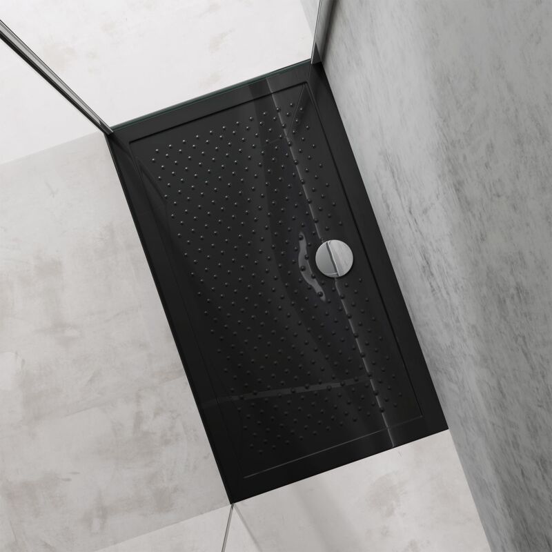 foto del prodotto piatto doccia rettangolare in acrilico h 4 cm superficie puntinata antiscivolo mod.lucia02ar - nero lucido 70x120x4 cm con piletta inclusa al01