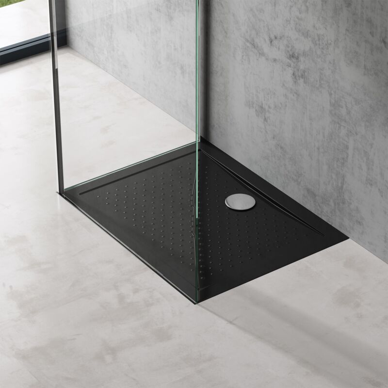 foto del prodotto piatto doccia rettangolare in acrilico h 4 cm superficie puntinata antiscivolo mod.lucia02ar nero lucido 70x90 cm doporro