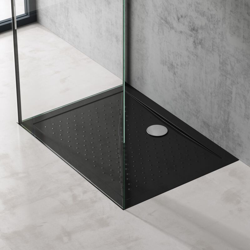 foto del prodotto piatto doccia rettangolare in acrilico h 4 cm superficie puntinata antiscivolo mod.lucia02ar nero lucido 75x100 cm doporro