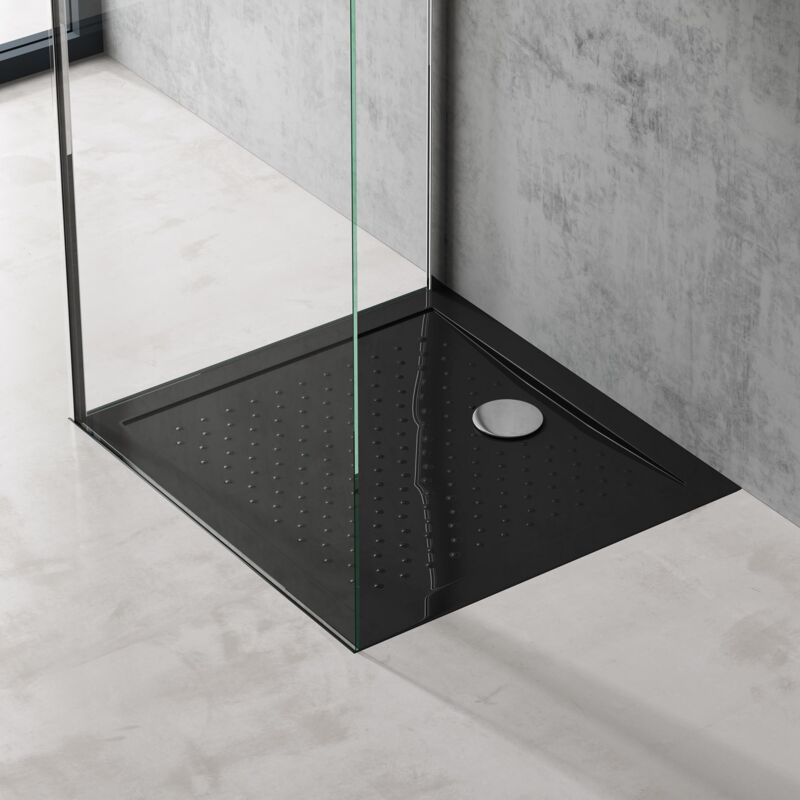 foto del prodotto piatto doccia rettangolare in acrilico h 4 cm superficie puntinata antiscivolo mod.lucia02ar nero lucido 75x80 cm doporro