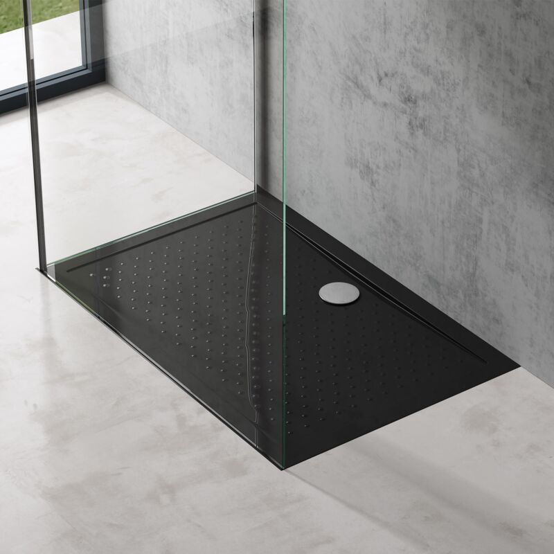 foto del prodotto piatto doccia rettangolare in acrilico h 4 cm superficie puntinata antiscivolo mod.lucia02ar nero lucido 80x110 cm doporro