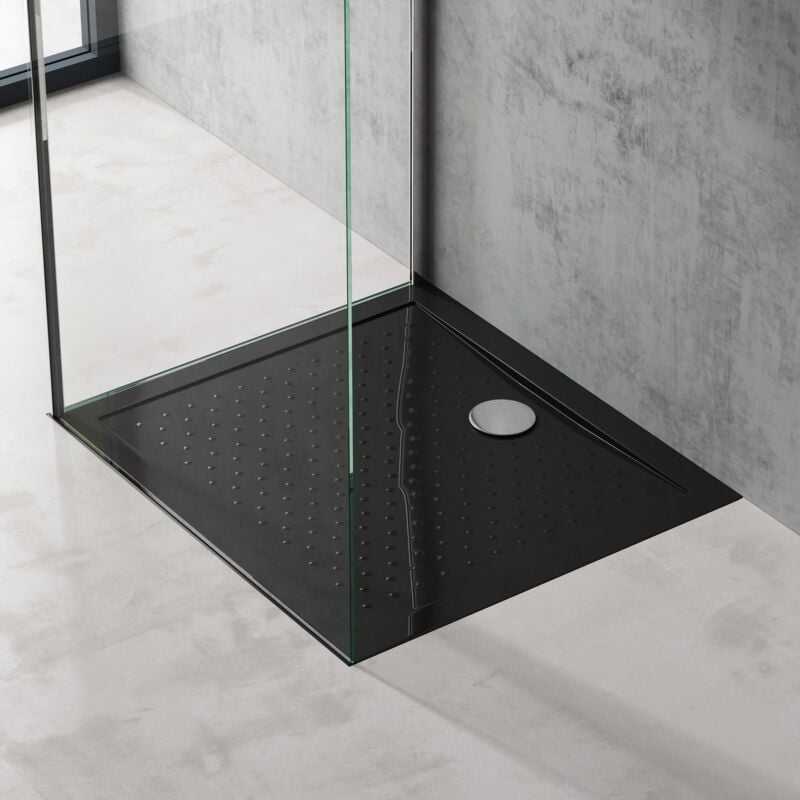 foto del prodotto piatto doccia rettangolare in acrilico h 4 cm superficie puntinata antiscivolo mod.lucia02ar nero lucido 80x90 cm doporro