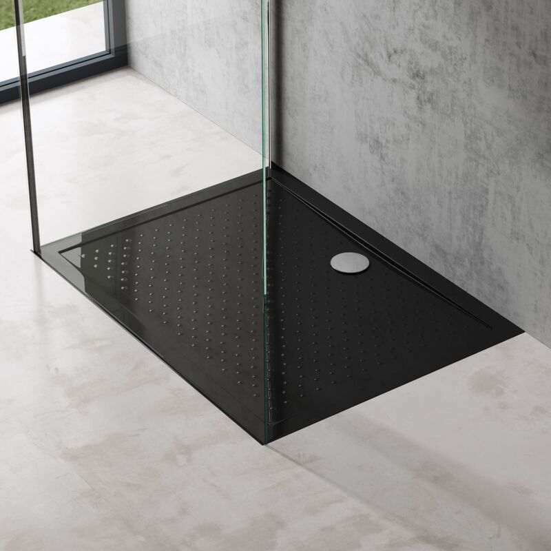 foto del prodotto piatto doccia rettangolare in acrilico h 4 cm superficie puntinata antiscivolo mod.lucia02ar nero lucido 90x120 cm doporro