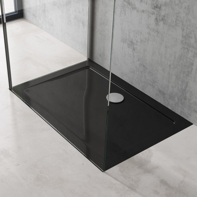foto del prodotto piatto doccia rettangolare in acrilico rinforzato, ultra slim 4 cm, installazione da appoggio o filo pavimento, nero lucido 70x100 cm faro2