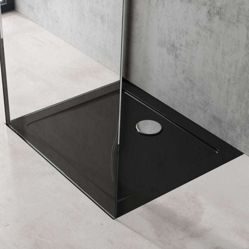foto del prodotto piatto doccia rettangolare in acrilico rinforzato, ultra slim 4 cm, installazione da appoggio o filo pavimento, nero lucido 70x80 cm faro2 doporro