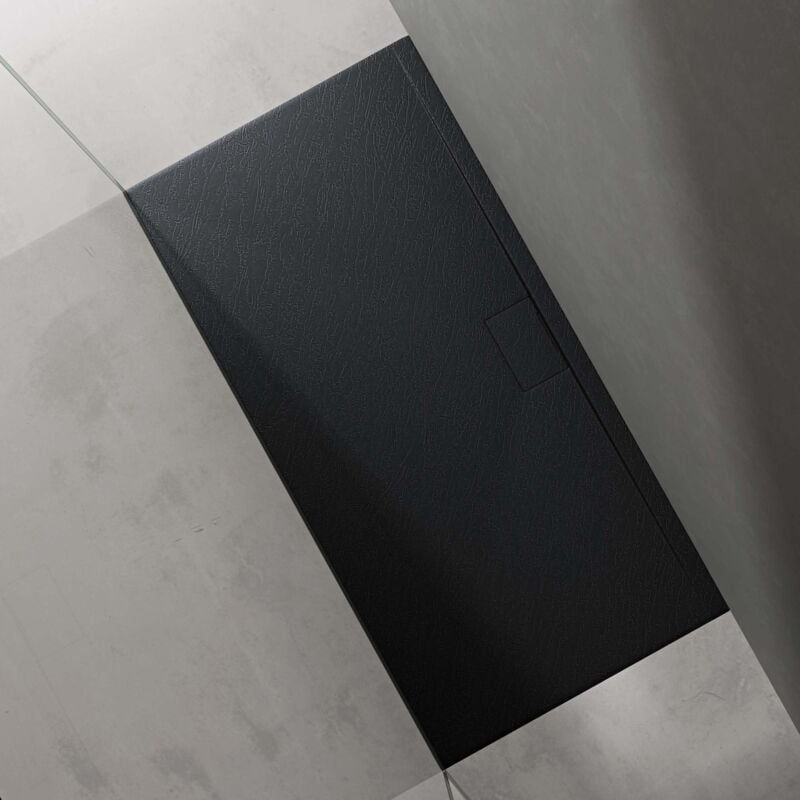 foto del prodotto piatto doccia rettangolare in marmoresina effetto pietra, ultrasottile 3 cm, installazione versatile, 80x160 cm, antracite geoma07 doporro