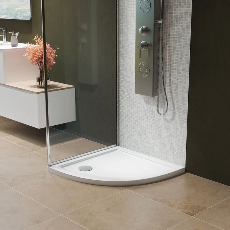 foto del prodotto piatto doccia semicircolare 80x80 cm bianco lucido bordato in acrilico rinforzato altezza 4cm mod. asteios