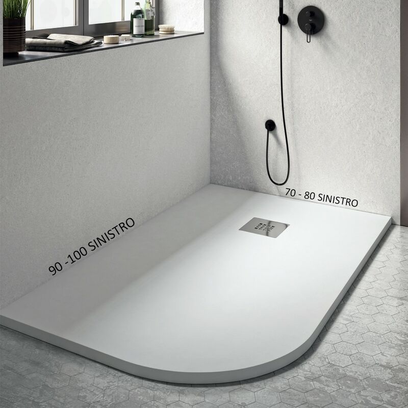 foto del prodotto piatto doccia stondato rettangolare bianco 70x90 90x70 raggio 38, seleziona misura 90x70, angolo sinistro