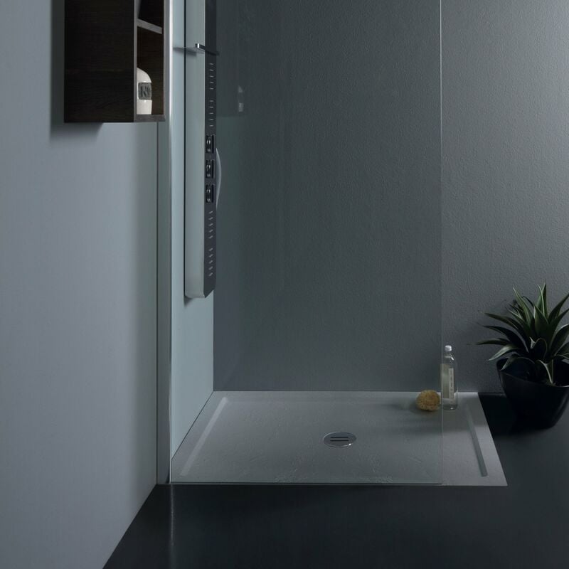 foto del prodotto piatto doccia udine 140x80 cm alto 1,2 cm effetto cemento spatolato, grigio opaco
