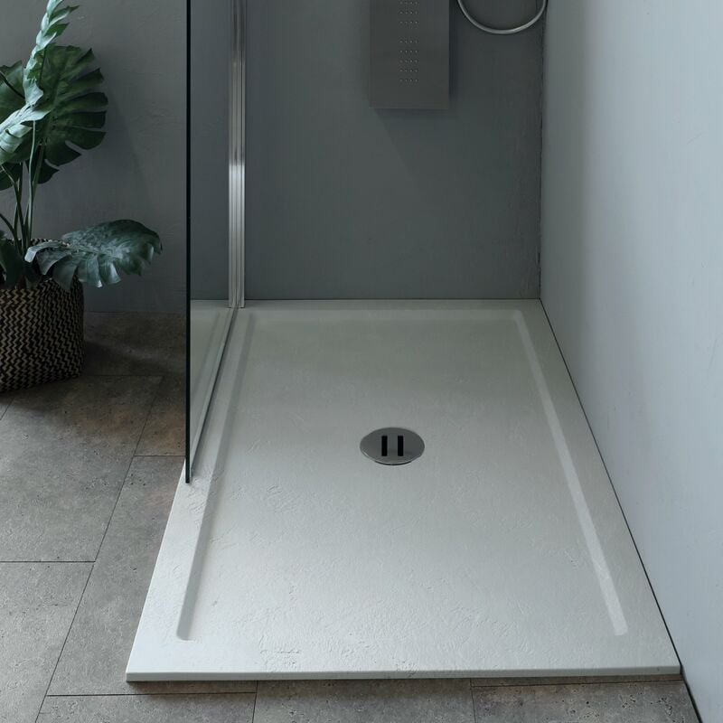 foto del prodotto piatto doccia udine 170x70 cm alto 1,2 cm effetto cemento spatolato, bianco opaco