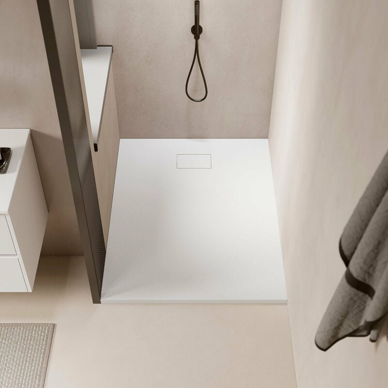 foto del prodotto piatto doccia ultrasottile 90 x 140 cm piatto in solicast finitura ardesia bianco
