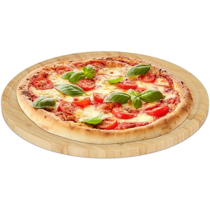 foto del prodotto piatto per pizza rotondo, 32 cm, tagliere antipasti formaggi, vassoio da portata cucina, in bamb , naturale relaxdays