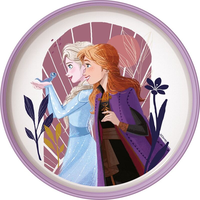 foto del prodotto piatto piano bianco e lilla per bambine in plastica frozen elsa anna con base antiscivolo disney