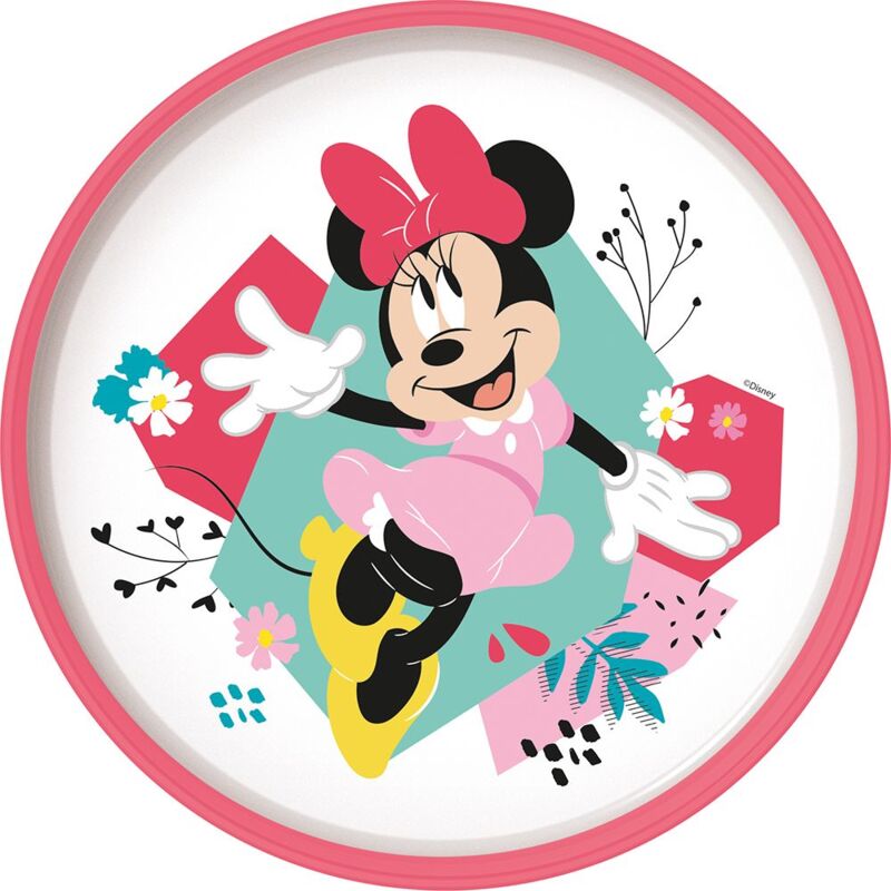 foto del prodotto piatto piano bianco e rosa per bambine in plastica minnie con base antiscivolo disney