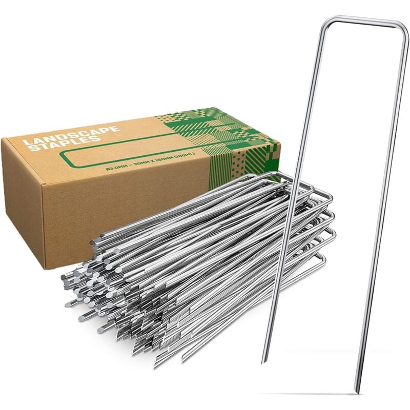 foto del prodotto picchetti da terra in acciaio zincato 200 pezzi robusti picchetti da terra per tessuti anti erbacce, maglie e reti 150 mm di lunghezza, 40 mm