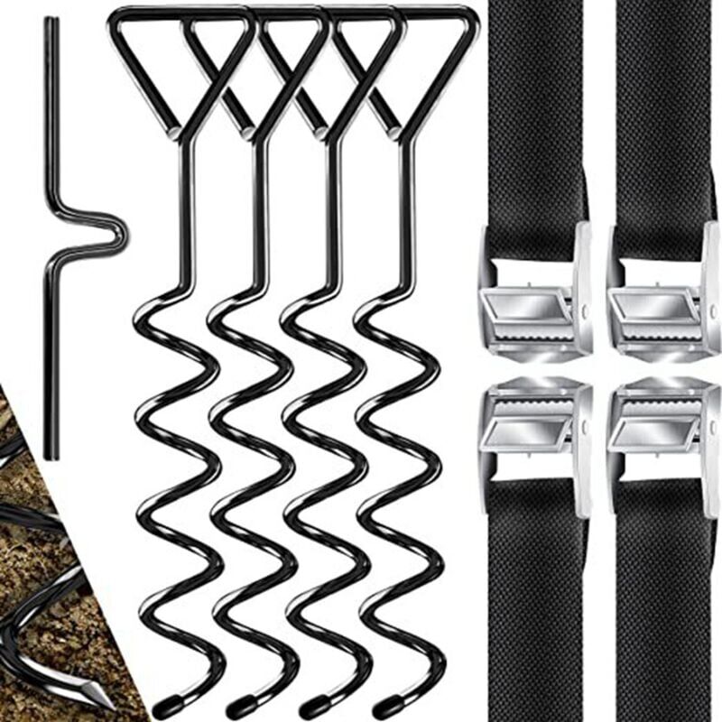 foto del prodotto picchetti di ancoraggio spirali cinghie di serraggio kit di ancoraggio resistenza 900kg acciaio inox fissaggi per trampolino sicurezza