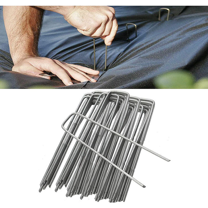 foto del prodotto picchetti di fissaggio, picchetti da campeggio, 20 pezzi, acciaio 150x40x3 mm , per giardino, pacciame ed erba artificiale