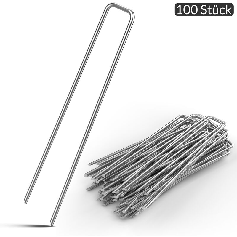 foto del prodotto picchetti per fissaggio a terra acciaio zincato 2,7 mm ancoraggio tende per giardino set 100 pz.