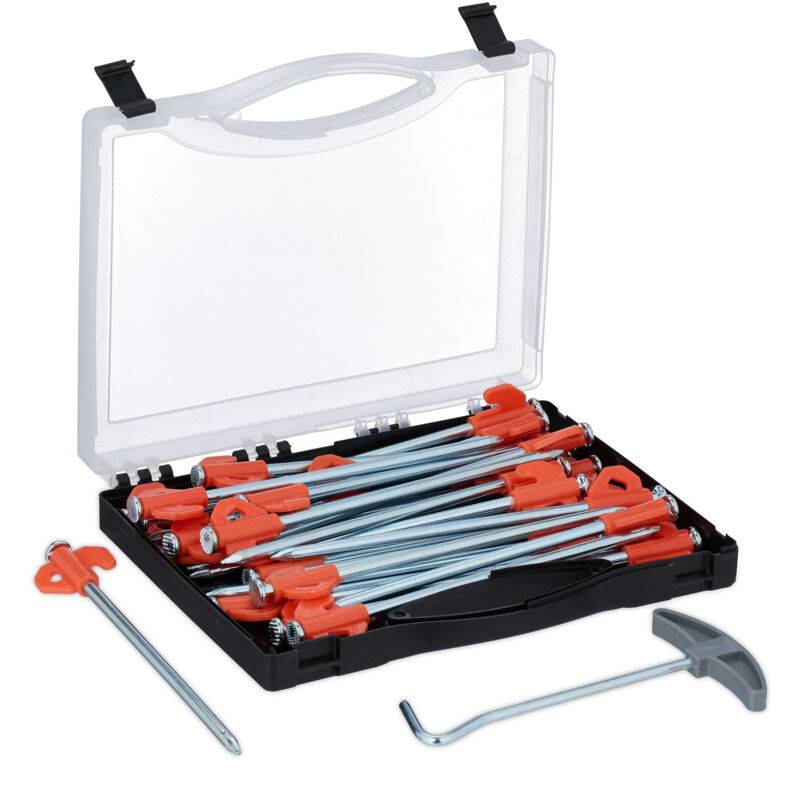 foto del prodotto picchetti per tenda da campeggio, set 30 pioli ancoraggio, terreni duri, acciaio l 20,5 cm, argento arancione relaxdays