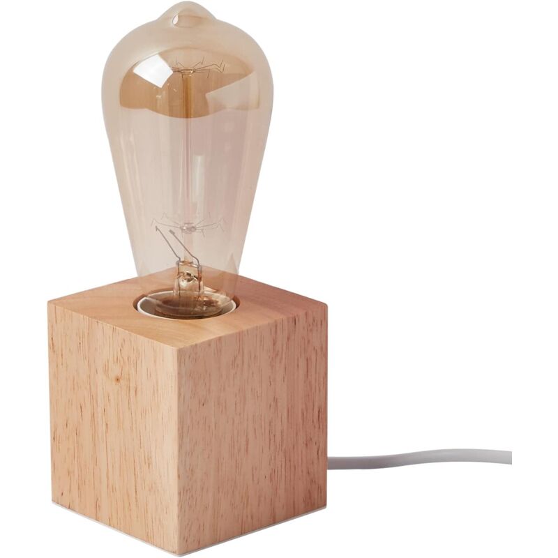foto del prodotto piccola lampada da tavolo, lampada da comodino con base quadrata in legno, lampada da comodino, e27, 60 w, perfetta per camera da letto, soggiorno o