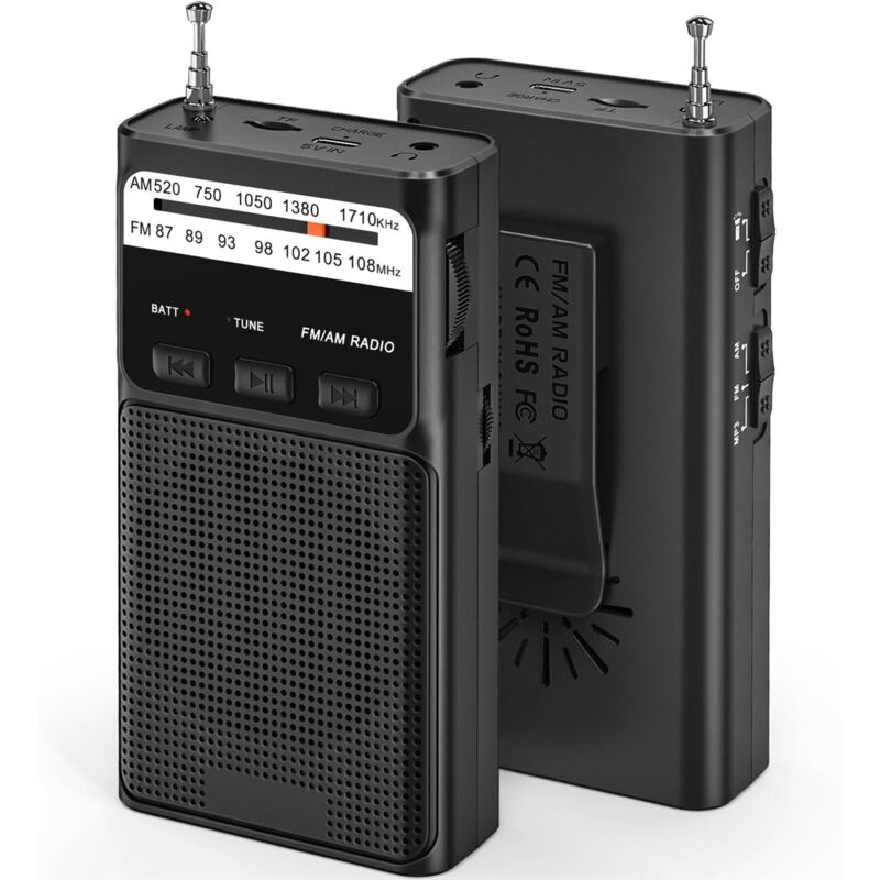 foto del prodotto piccola radio portatile, radio portatile am mw fm con batteria ricaricabile da 1200 mah, radio tascabile a transistor con ricezione eccellente,