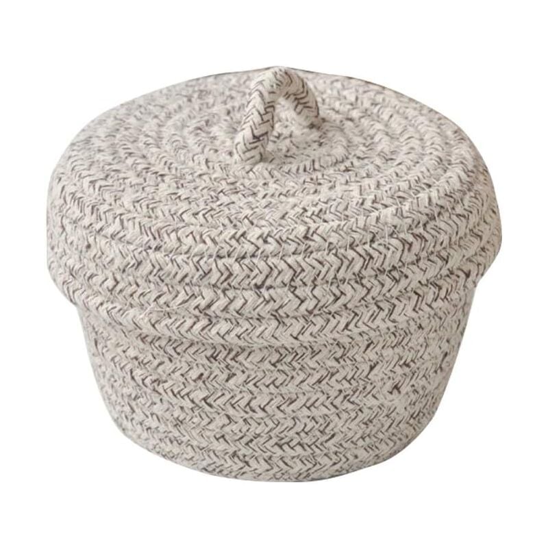 foto del prodotto piccolo cestino portaoggetti con coperchio in corda di cotone naturale, contenitore per la cameretta dei bambini, cestino per giocattoli per bambini