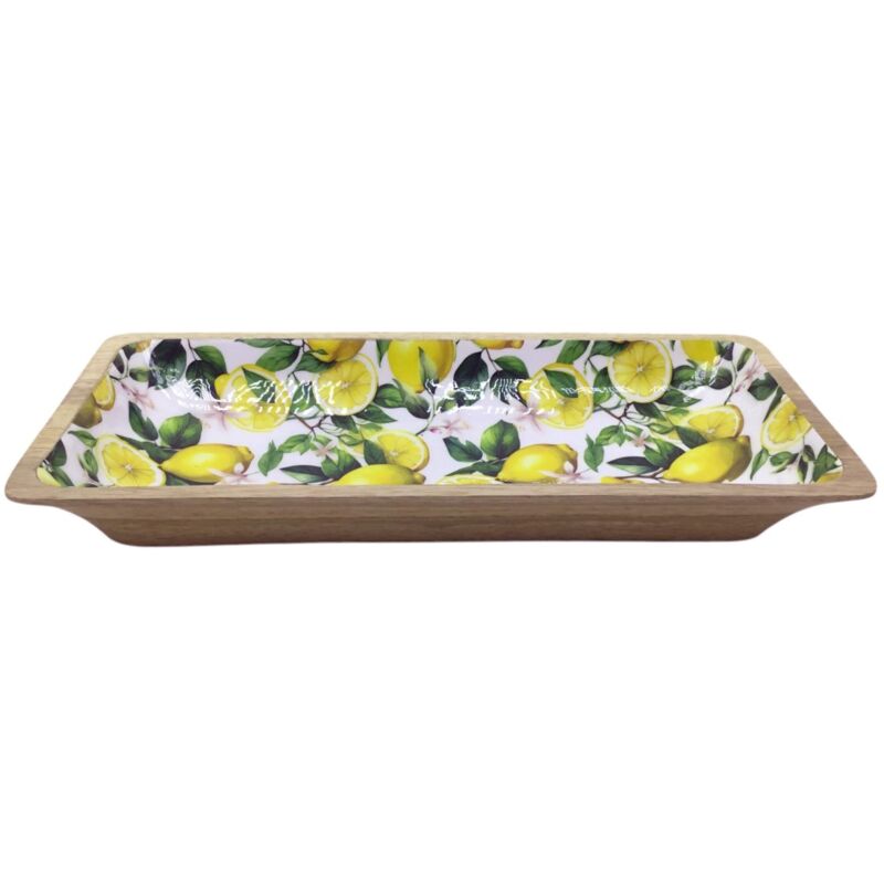 foto del prodotto piccolo vassoio in legno giallo ideale per decorare e organizzare gli spazi, funzionale e versatile per la casa
