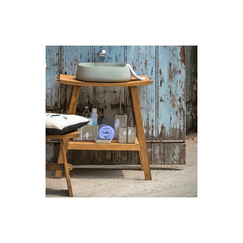 foto del prodotto pidema mobile consolle bagno in teak naturale con top semicurvo