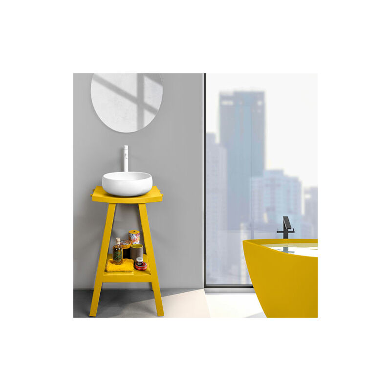 foto del prodotto pidema mobile consolle bagno in teak naturale con top semicurvo