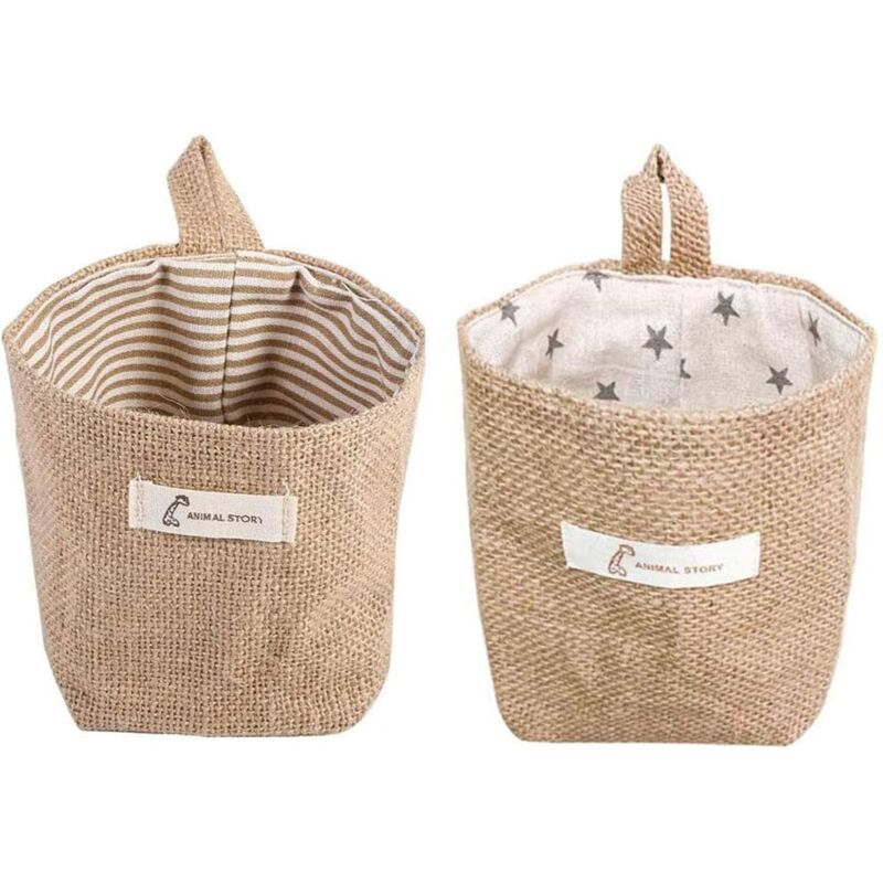 foto del prodotto pieces cotton linen storage basket bag, foldable storage basket, cotton and linen storage basket with handle, hanging storage bag, for toys, makeup,
