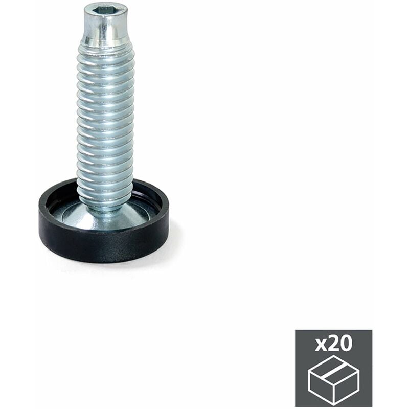 foto del prodotto piedino regolabile per mobile base circolare m10 23 mm h46 mm acciaio e plastica 20 pezzi emuca