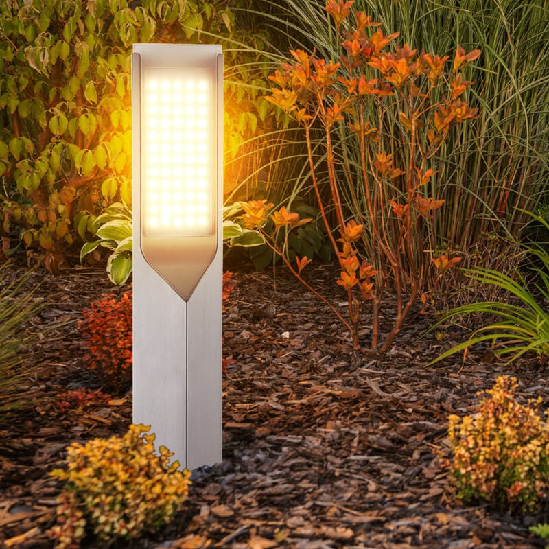foto del prodotto piedistallo lampada da esterno in acciaio inox lampada da terra lampada da giardino argento lampione segnapasso, finitura satinata, led 11w 720lm