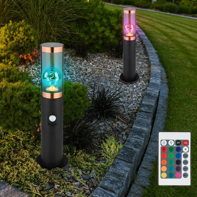 foto del prodotto piedistallo luminoso dimmerabile con telecomando lampione led lampada da terra per esterni con rilevatore di movimento, cambio colore rgb, plastica