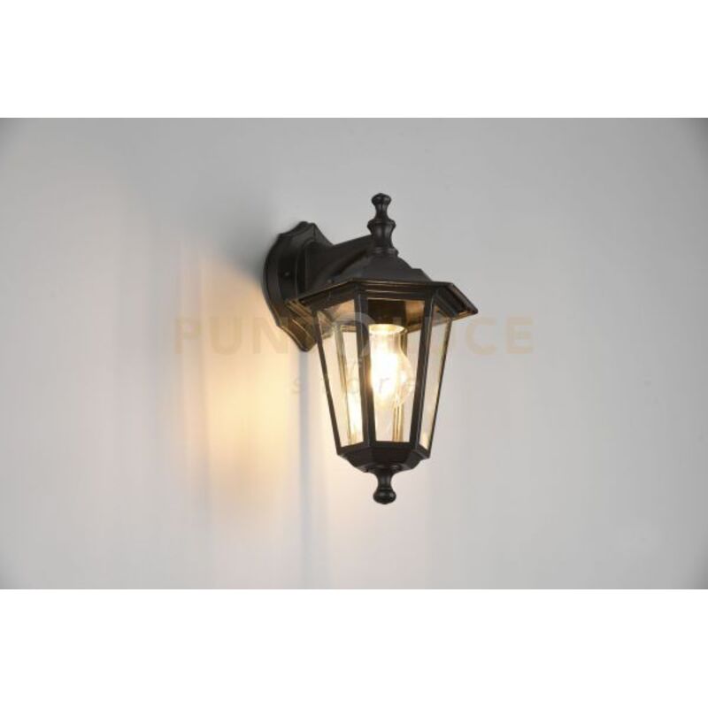 foto del prodotto pienza applique da esterno down 6 lati fusione di alluminio nera e vetro trasparente h. 31cm ip44 1 luce attacco e27