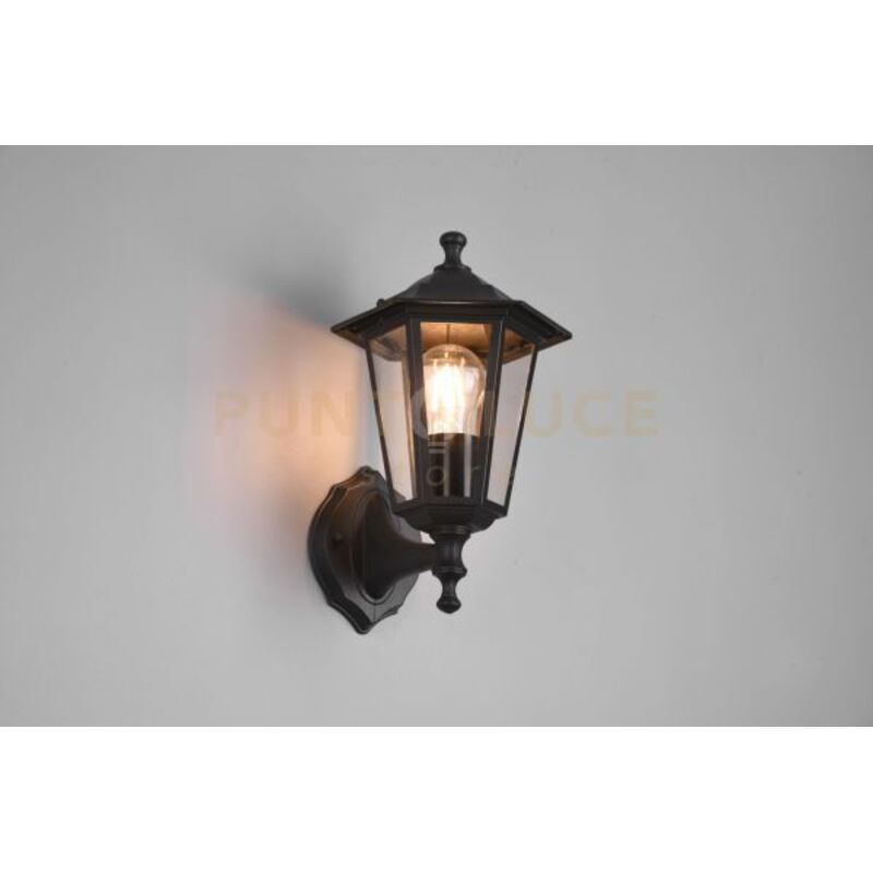 foto del prodotto pienza applique da esterno up 6 lati fusione di alluminio nera e vetro trasparente h. 31cm ip44 1 luce attacco e27